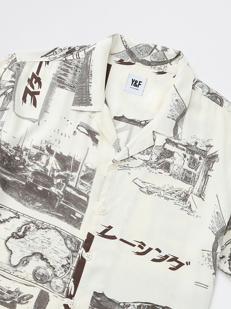 Y&F Kids Boys Off-White Printed Shirt
