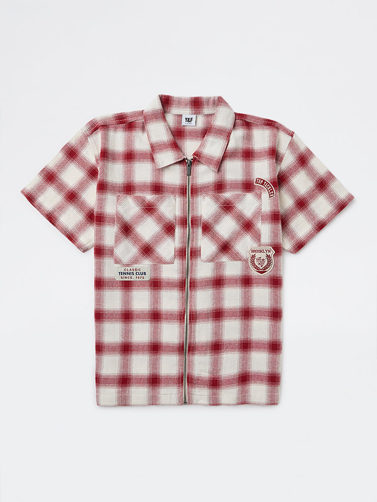 Y&F Kids Boys Red Checkered Cotton Shirt