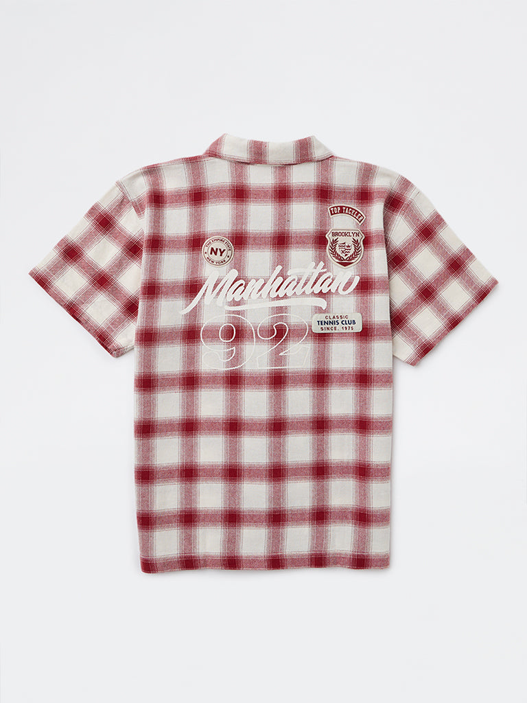 Y&F Kids Boys Red Checkered Cotton Shirt