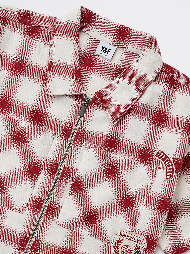 Y&F Kids Boys Red Checkered Cotton Shirt