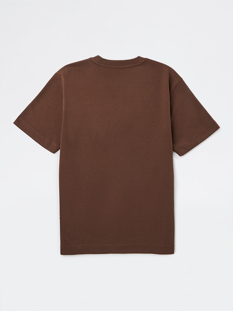Y&F Kids Boys Brown Printed Cotton-Blend T-Shirt