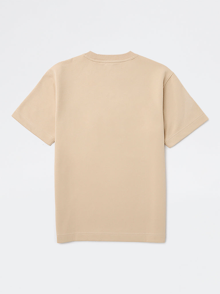 Y&F Kids Boys Cream Printed Cotton-Blend T-Shirt