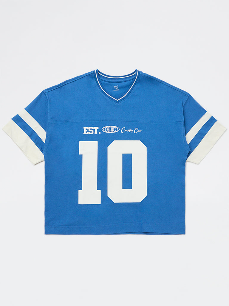 Y&F Kids Boys Blue Printed Cotton T-Shirt