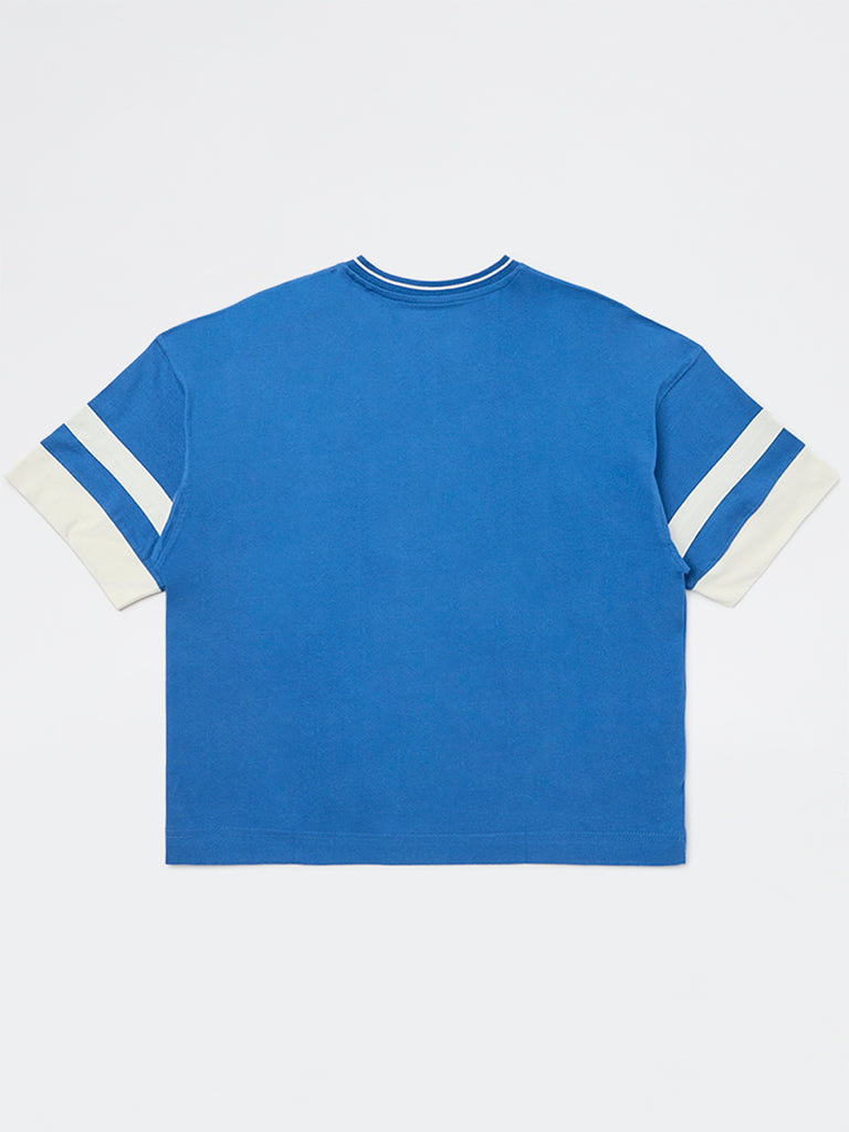 Y&F Kids Boys Blue Printed Cotton T-Shirt