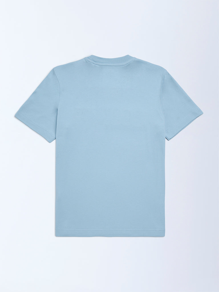Y&F Kids Boys Blue Text Embossed Cotton T-Shirt