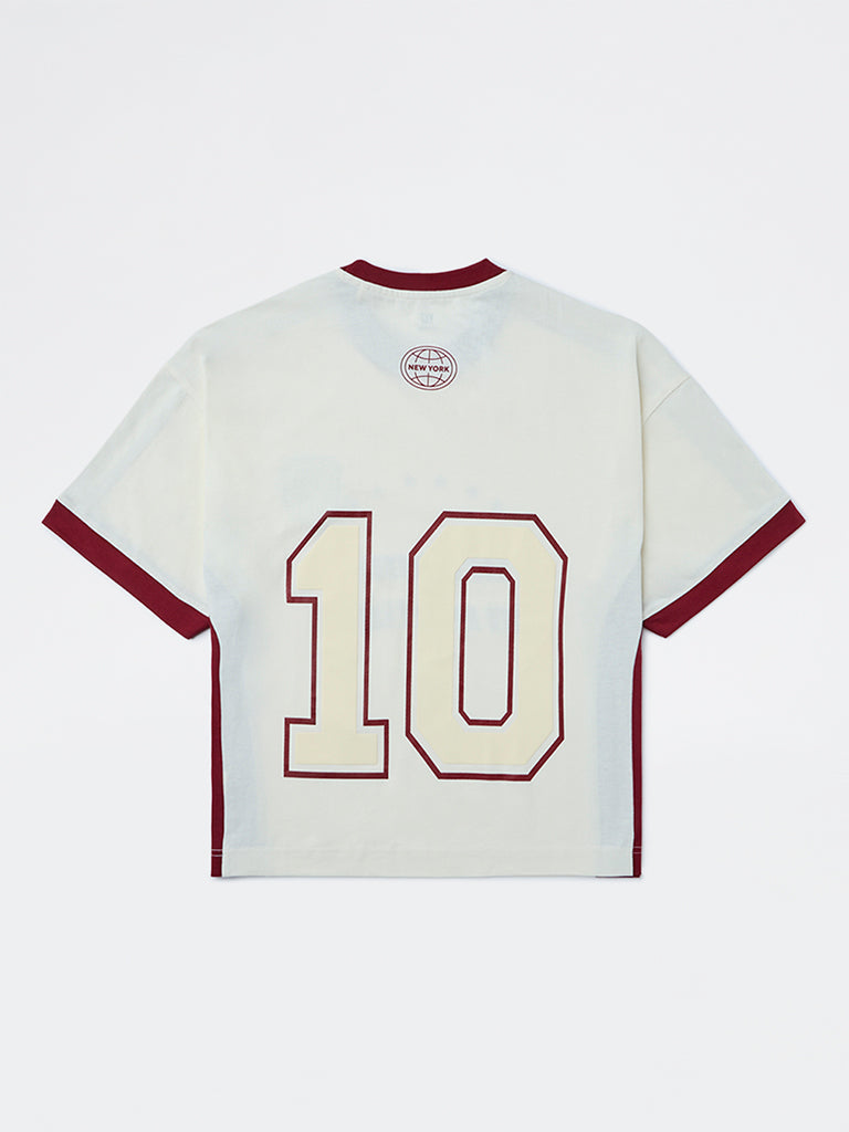 Y&F Kids Boys Boys Off-White Printed Cotton T-Shirt