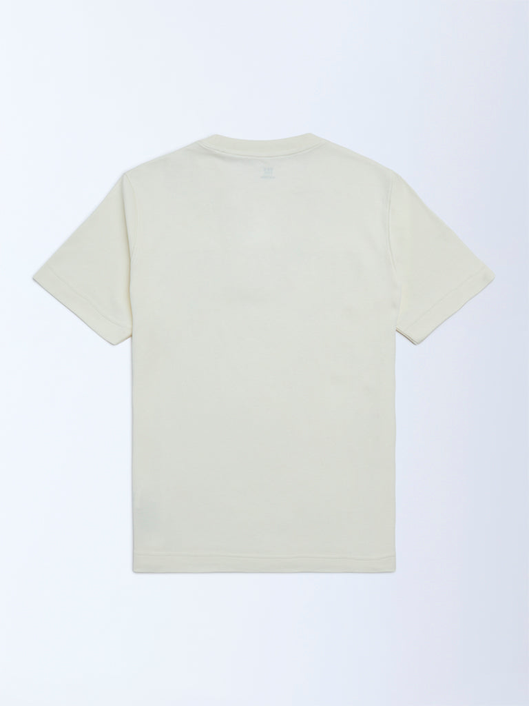 Y&F Kids Boys Off-White Text Embossed Cotton T-Shirt