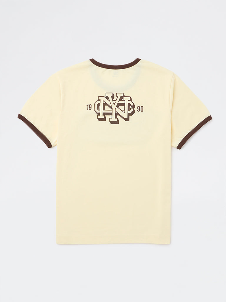 Y&F Kids Boys Yellow Typographic Cotton T-Shirt