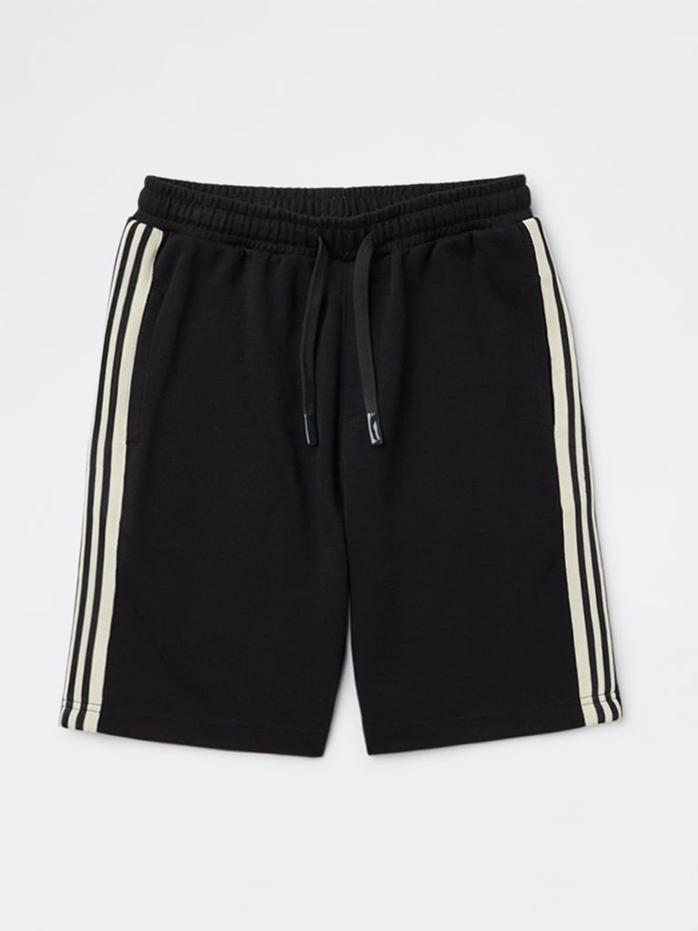 Y&F Kids Boys Black Striped Mid-Rise Shorts