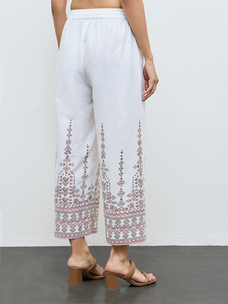 Utsa Beige Printed Cotton-Blend Pants