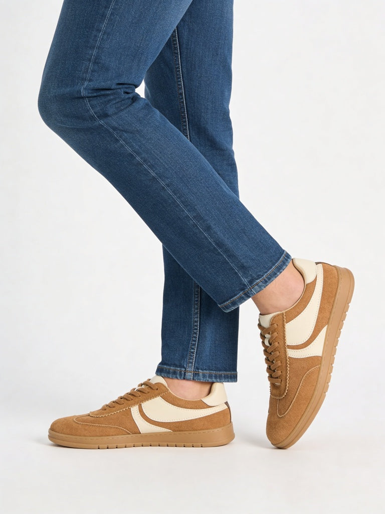 SOLEPLAY Tan Perforated Lace-Up Suede Sneakers