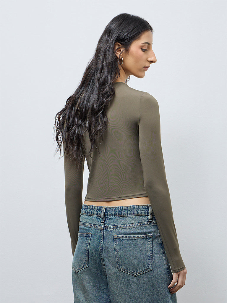 Nuon Olive Ruched Top