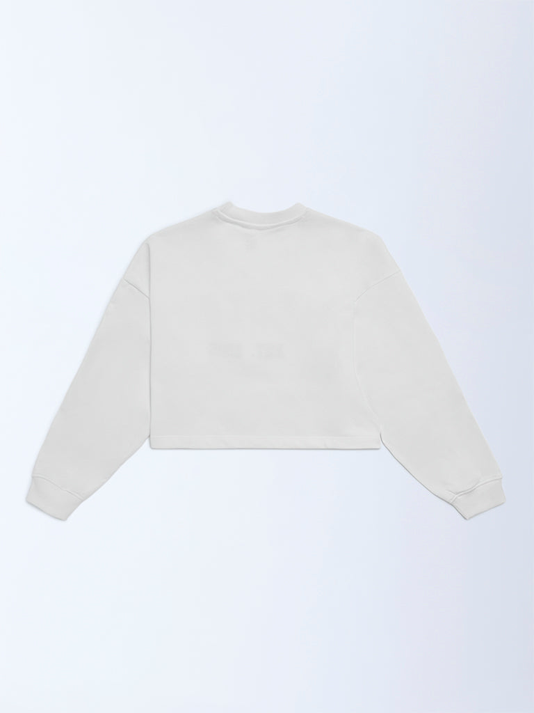 Y&F Kids Girls White Printed Cotton-Blend Sweatshirt
