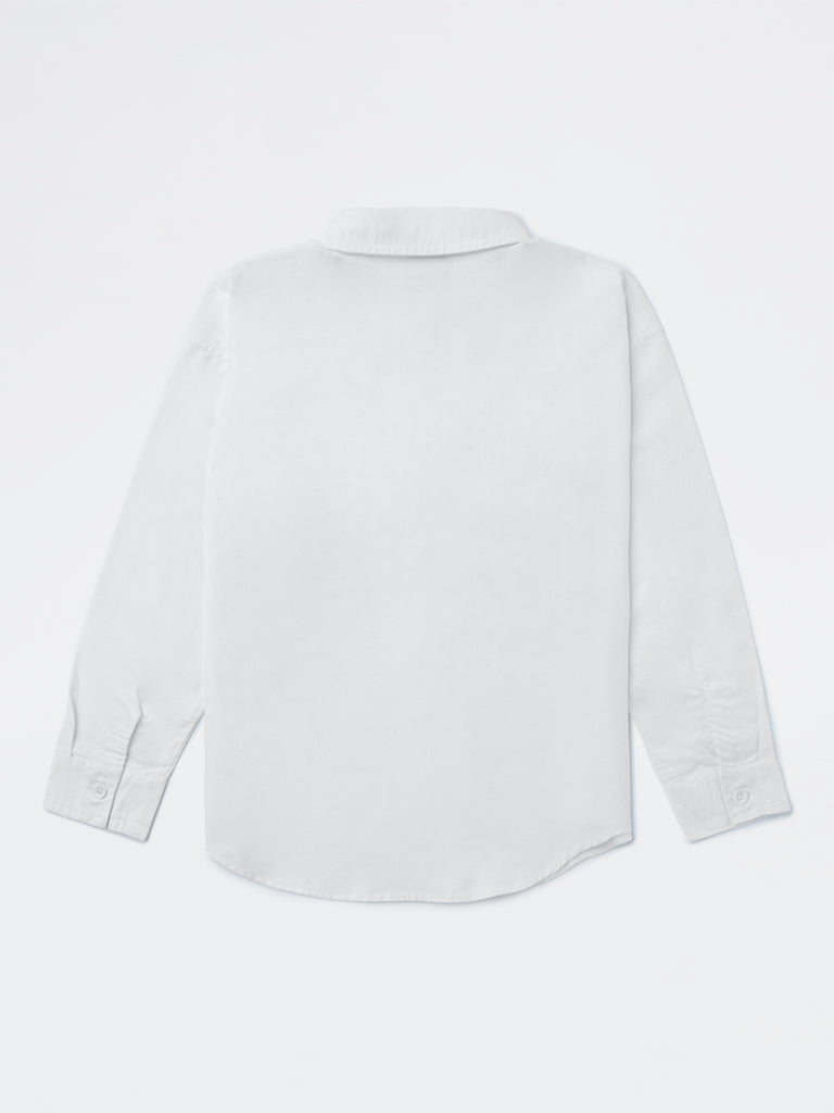 Y&F Kids Girls White Embroidered Cotton Shirt