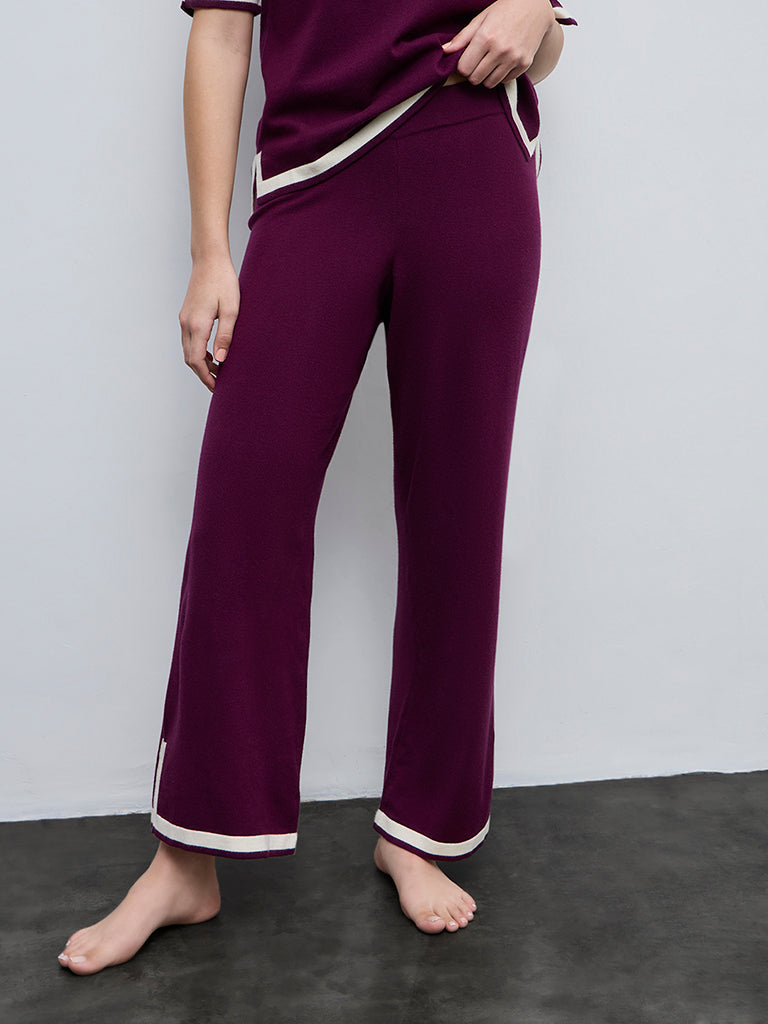 Wunderlove Wine Contrast Detailed High-Rise Pants