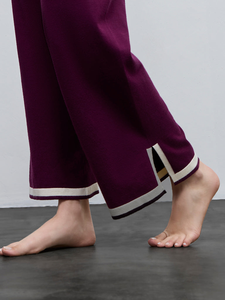 Wunderlove Wine Contrast Detailed High-Rise Pants