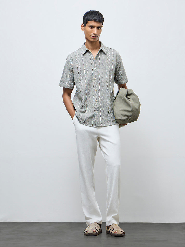 ETA Off-White Solid Relaxed-Fit Mid-Rise Cotton-Blend Chinos