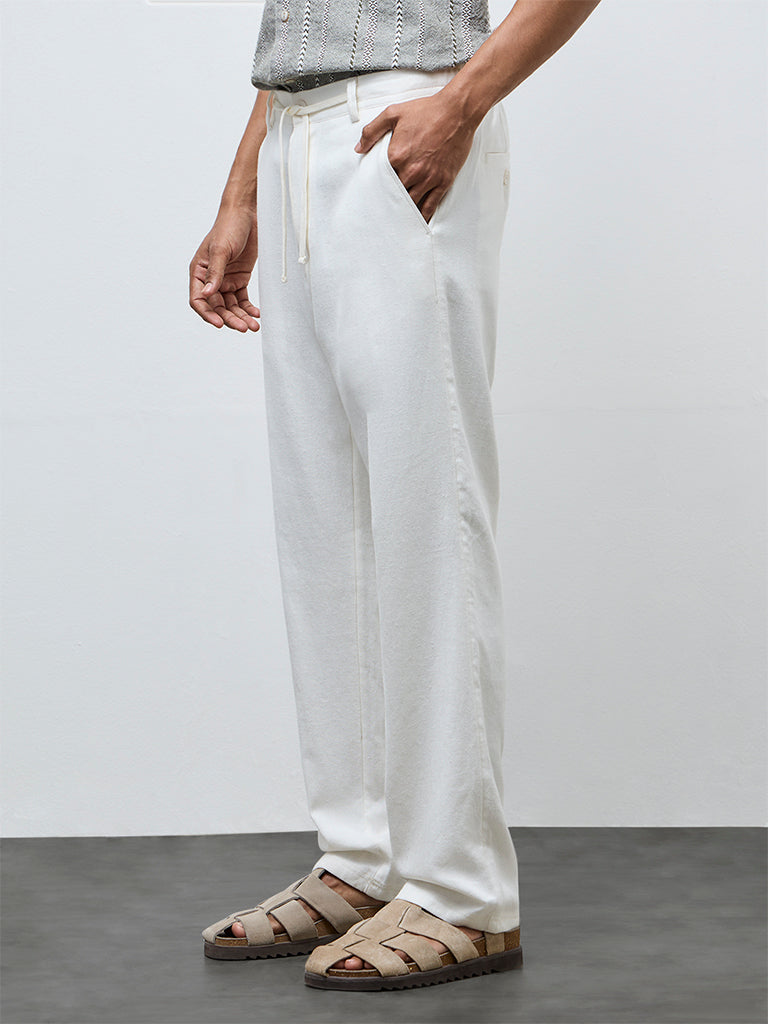 ETA Off-White Solid Relaxed-Fit Mid-Rise Cotton-Blend Chinos