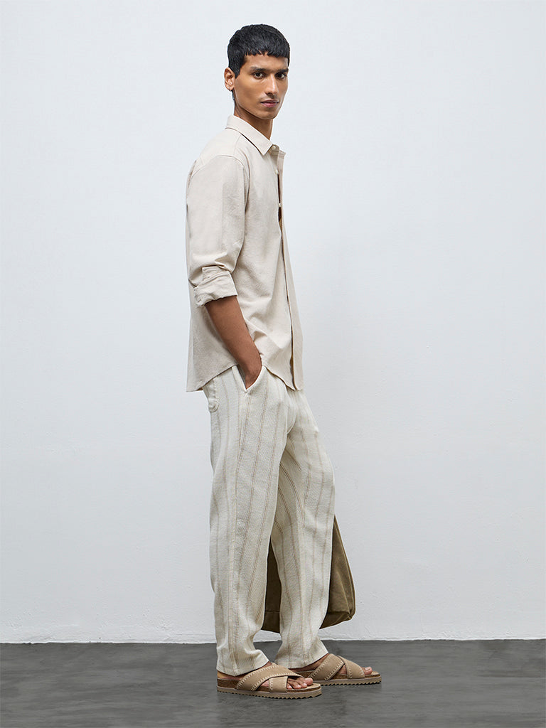 ETA Off-White Striped Relaxed-Fit Mid-Rise Cotton Chinos