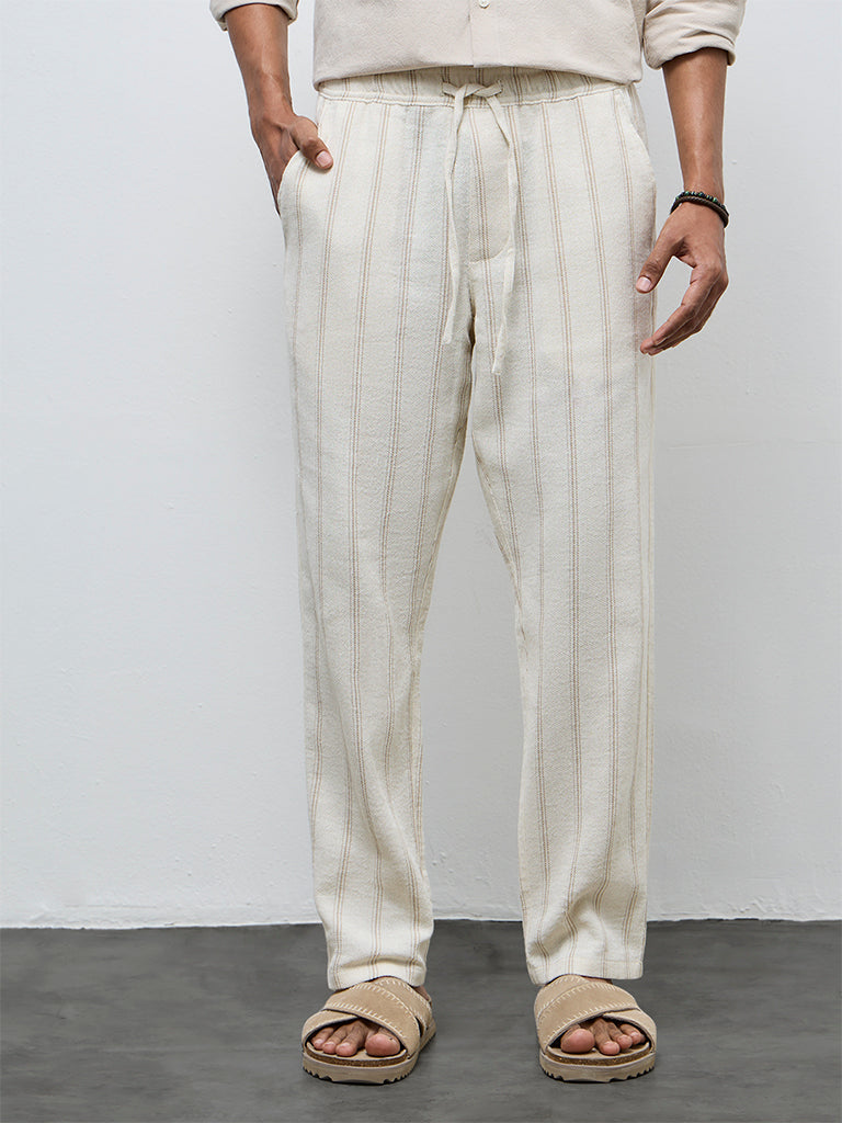 ETA Off-White Striped Relaxed-Fit Mid-Rise Cotton Chinos