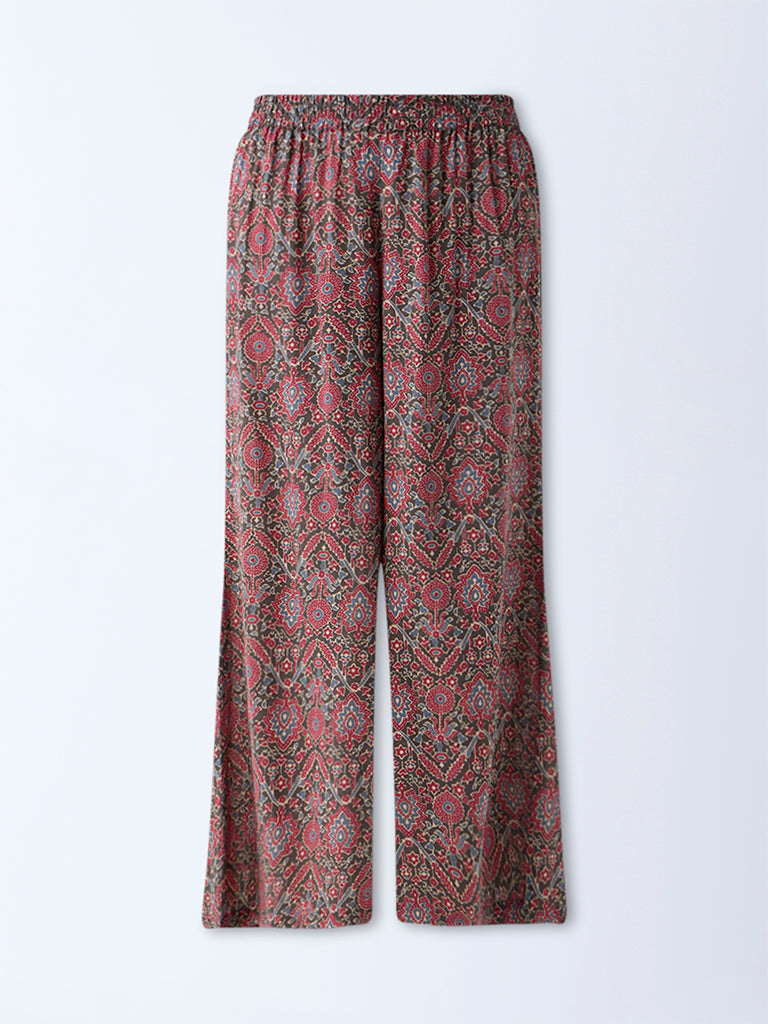 Zuba Maroon Ajrakh Printed Palazzos
