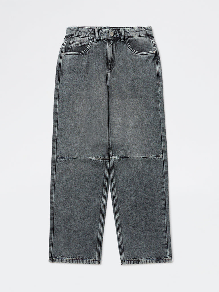 Y&F Kids Boys Charcoal Washed Relaxed-Fit Mid-Rise Jeans