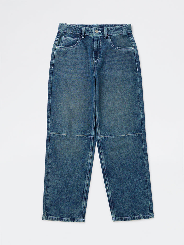 Y&F Kids Boys Dark Blue Relaxed-Fit Mid-Rise Jeans