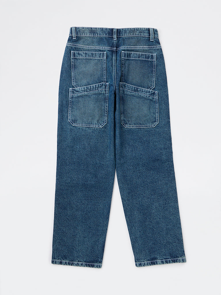 Y&F Kids Boys Dark Blue Relaxed-Fit Mid-Rise Jeans