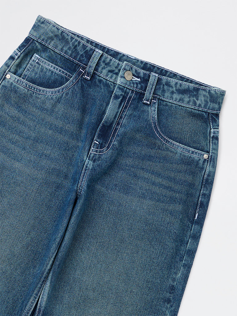 Y&F Kids Boys Dark Blue Relaxed-Fit Mid-Rise Jeans