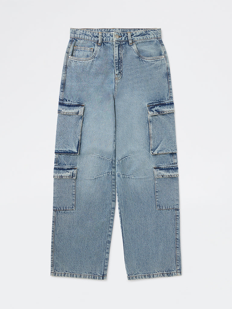 Y&F Kids Boys Light Blue Washed Mid-Rise Jeans