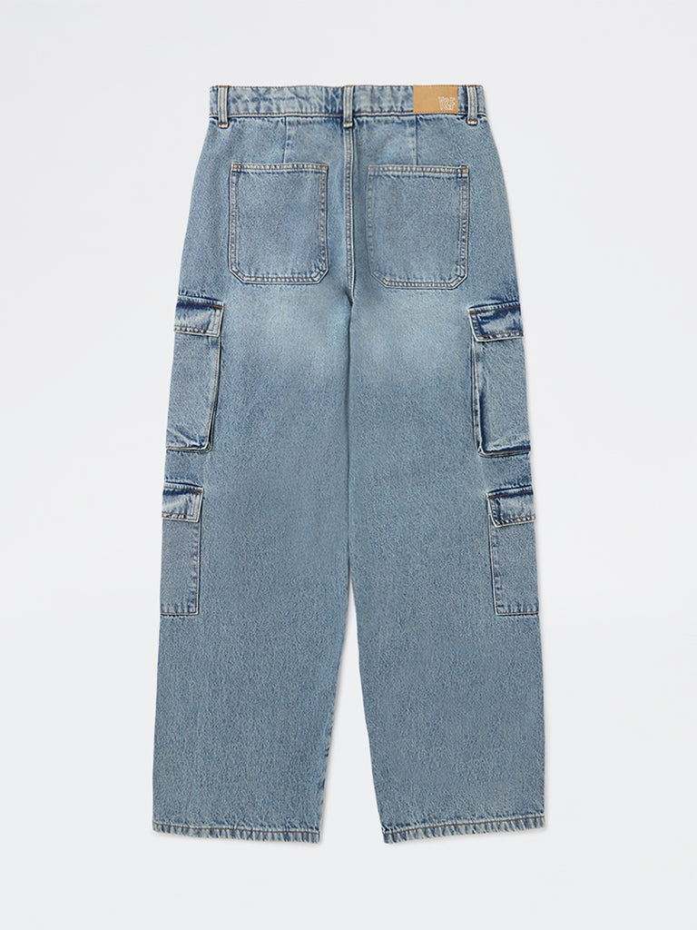 Y&F Kids Boys Light Blue Washed Mid-Rise Jeans