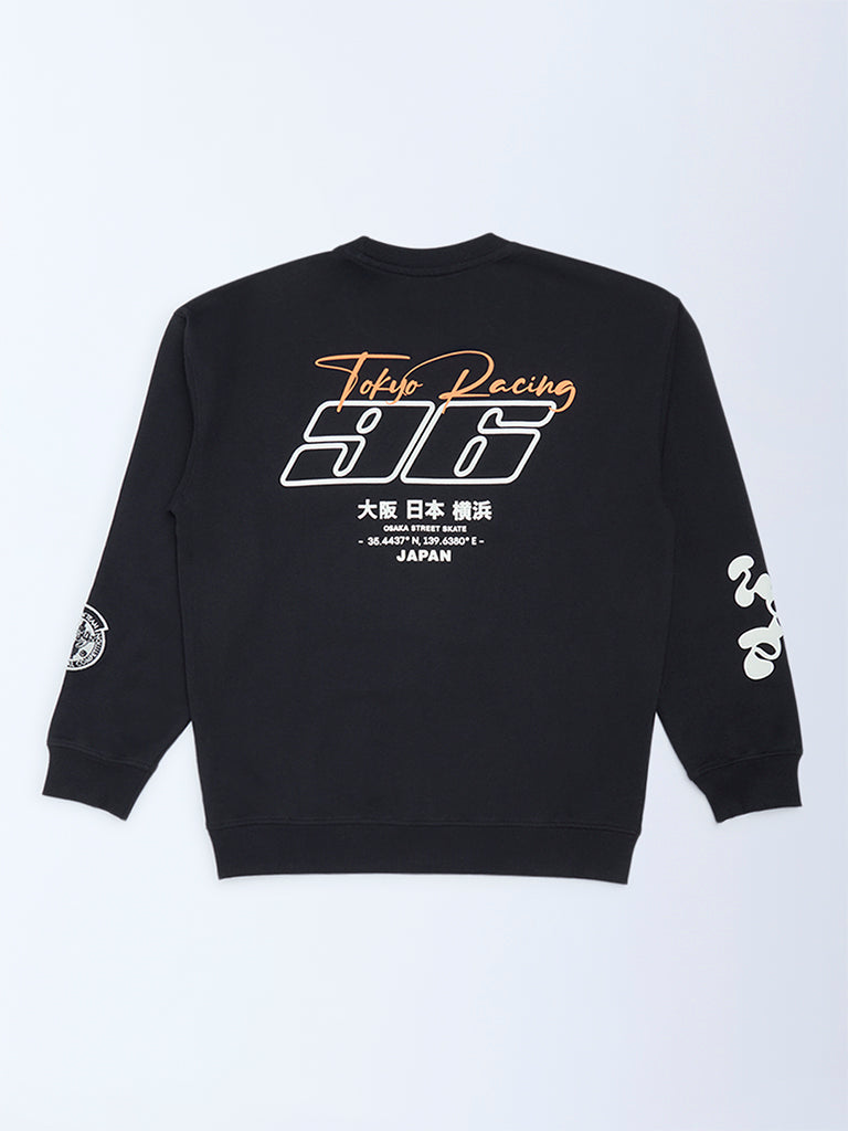 Y&F Kids Boys Black Printed Cotton-Blend Sweatshirt