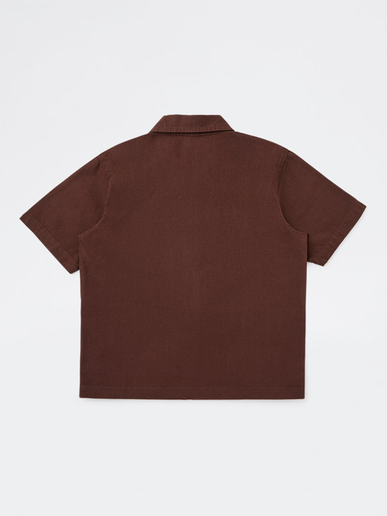 Y&F Kids Boys Brown Numerical Embroidered Cotton Shirt