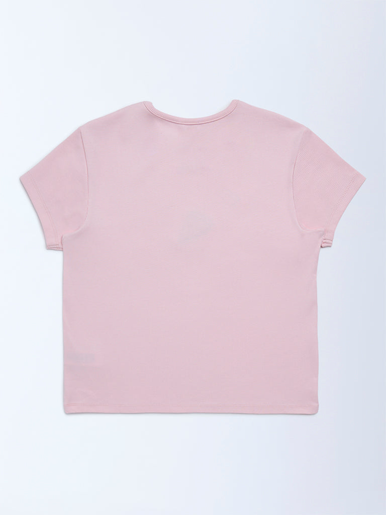Y&F Kids Girls Pink Embroidered Cotton-Blend T-Shirt