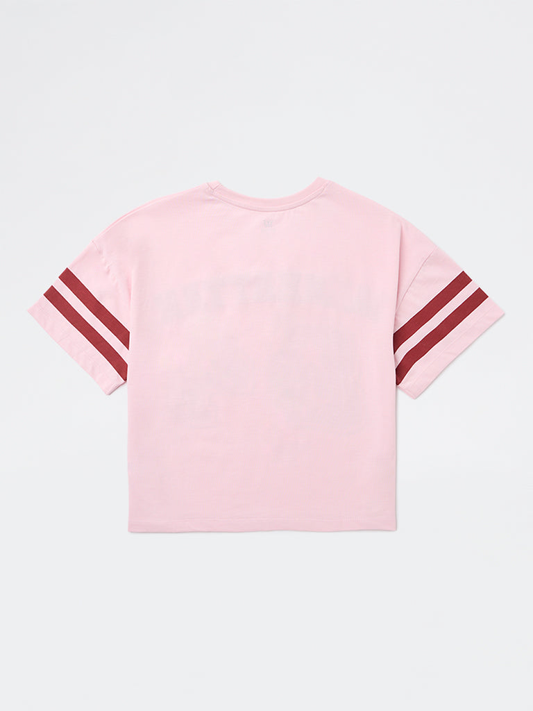 Y&F Kids Girls Pink Printed Cotton T-Shirt