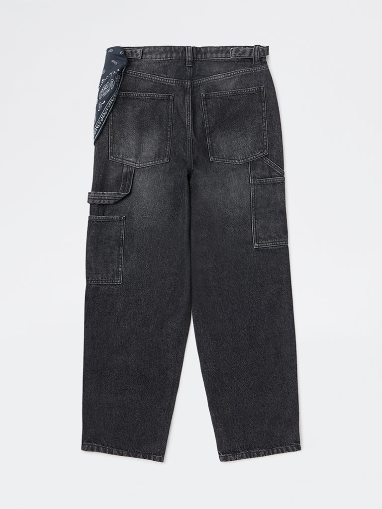 Y&F Kids Girls Charcoal Washed High-Rise Flared Jeans