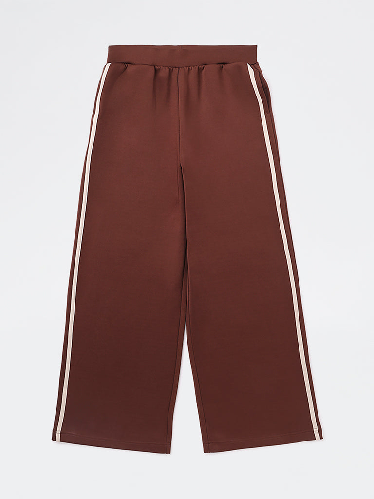 Y&F Kids Girls Dark Brown Striped High-Rise Pants