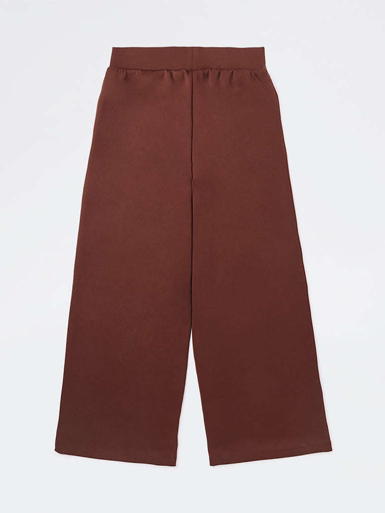 Y&F Kids Girls Dark Brown Striped High-Rise Pants