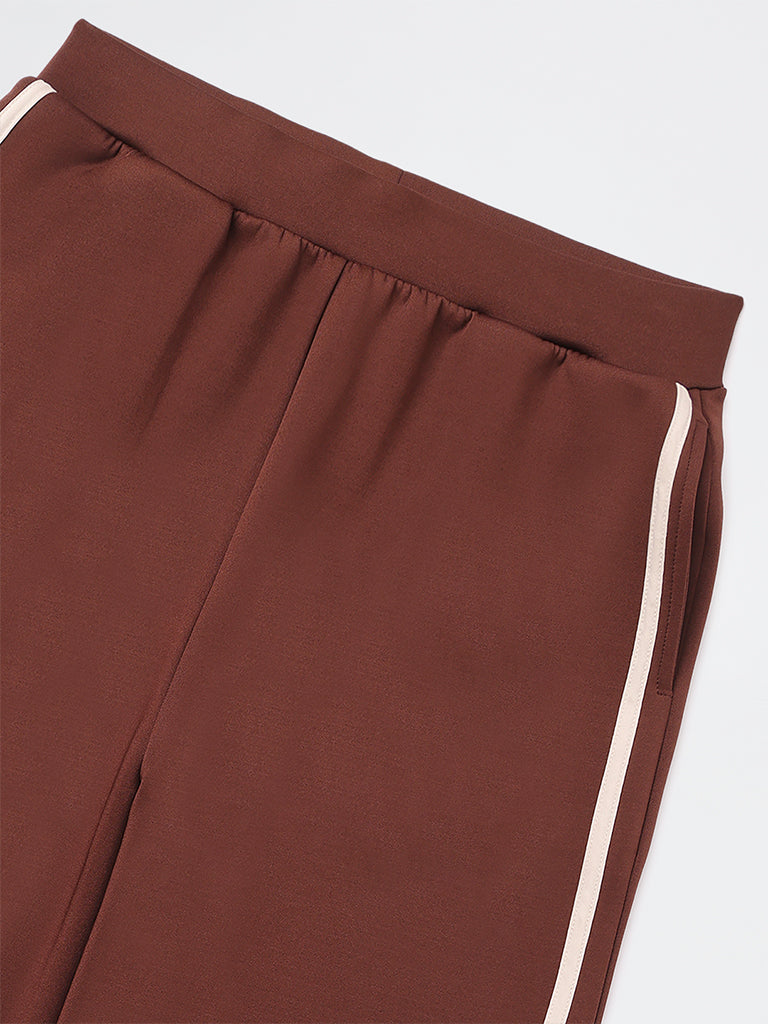 Y&F Kids Girls Dark Brown Striped High-Rise Pants