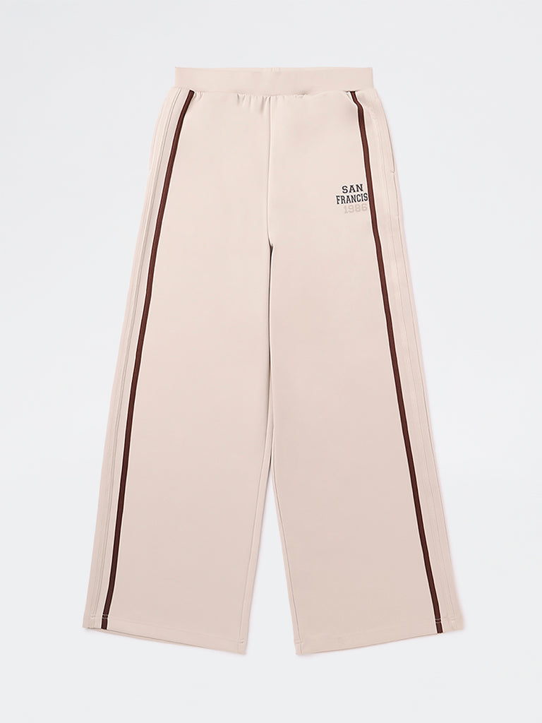 Y&F Kids Girls Beige Striped High-Rise Pants