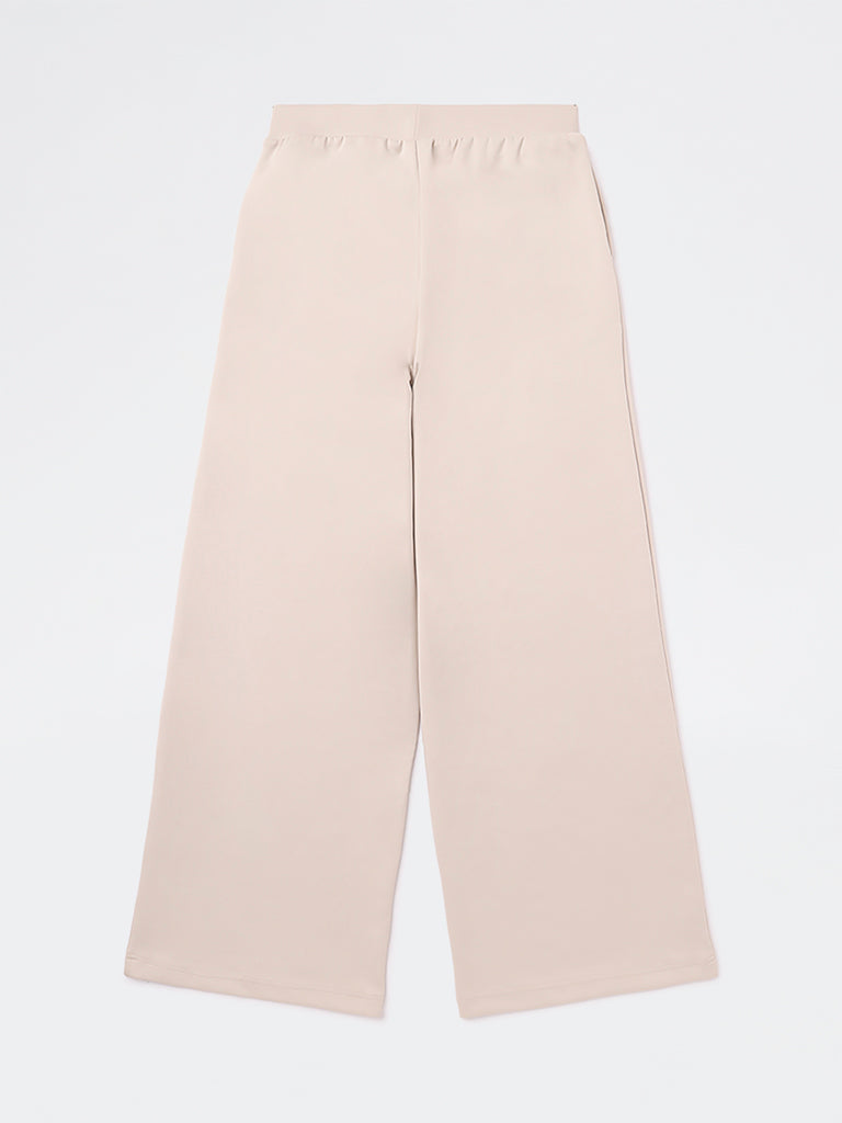 Y&F Kids Girls Beige Striped High-Rise Pants