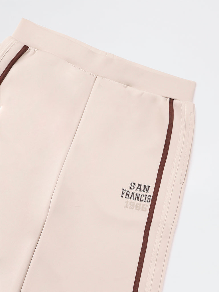 Y&F Kids Girls Beige Striped High-Rise Pants