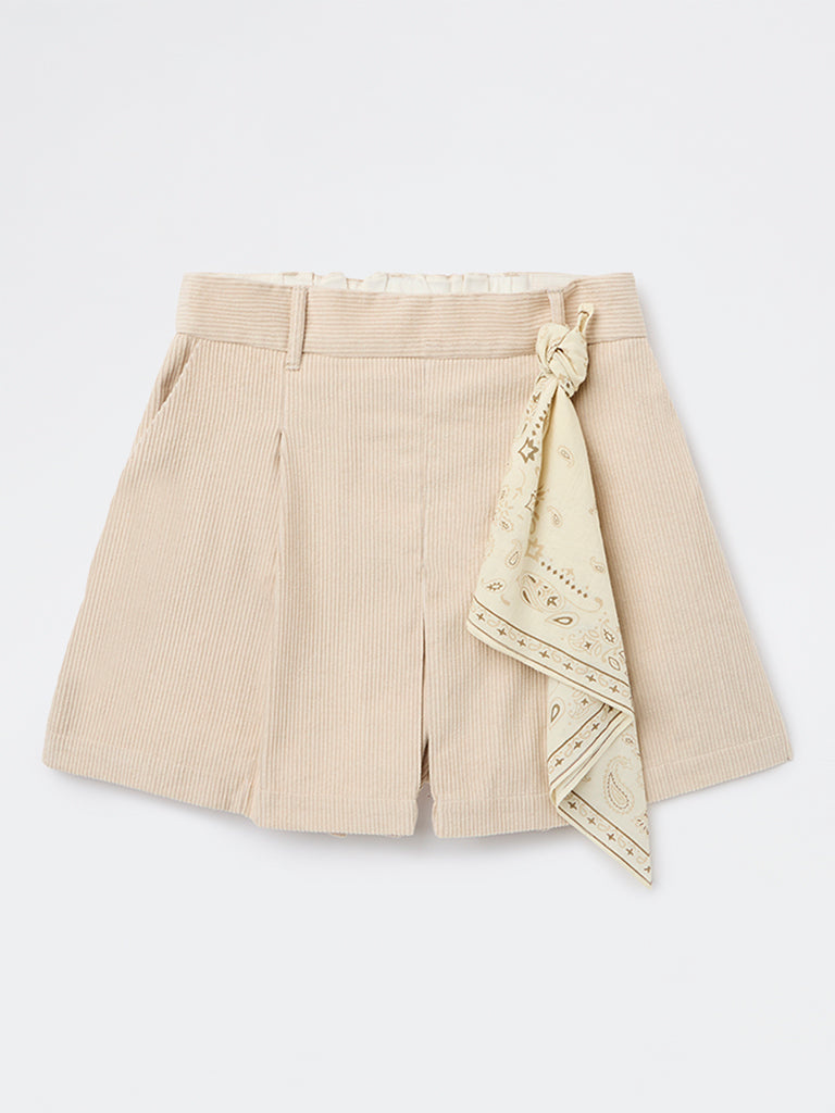 Y&F Kids Girls Cream High-Rise Corduroy Skorts