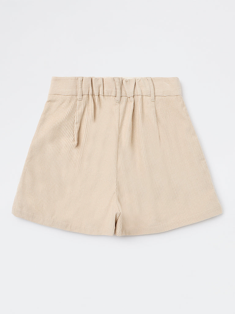 Y&F Kids Girls Cream High-Rise Corduroy Skorts