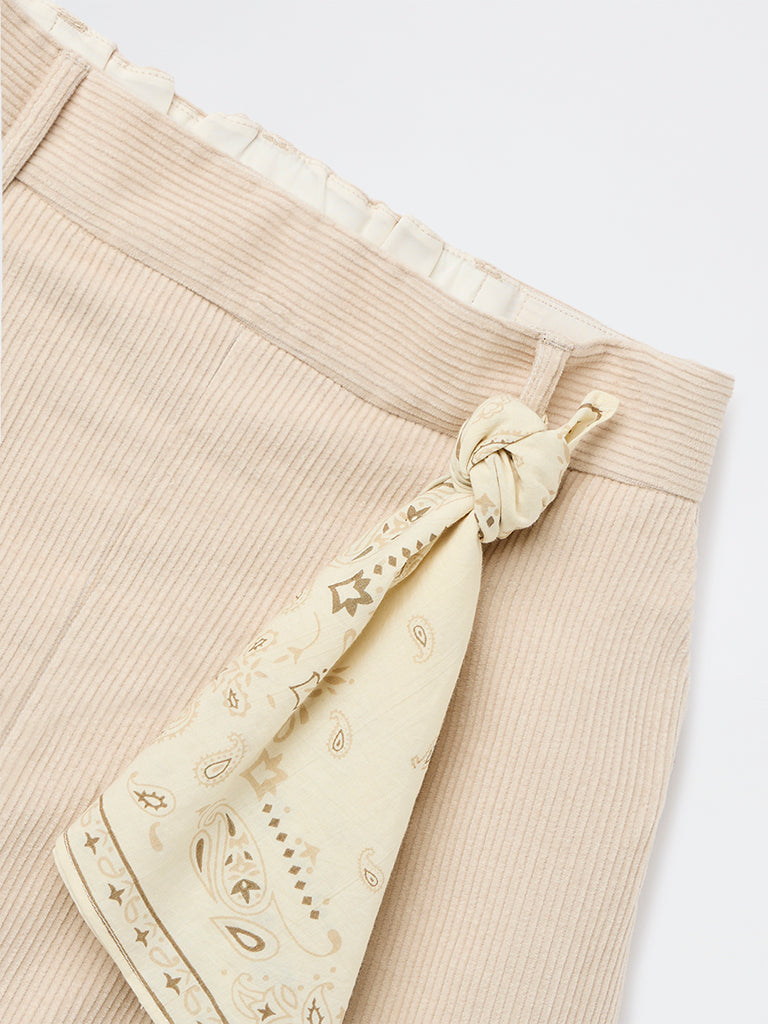 Y&F Kids Girls Cream High-Rise Corduroy Skorts
