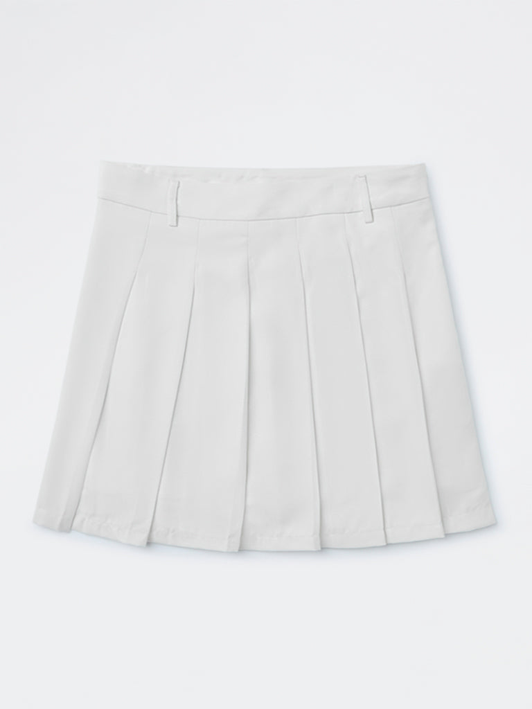 Y&F Kids Girls White Pleated High-Rise Skirt