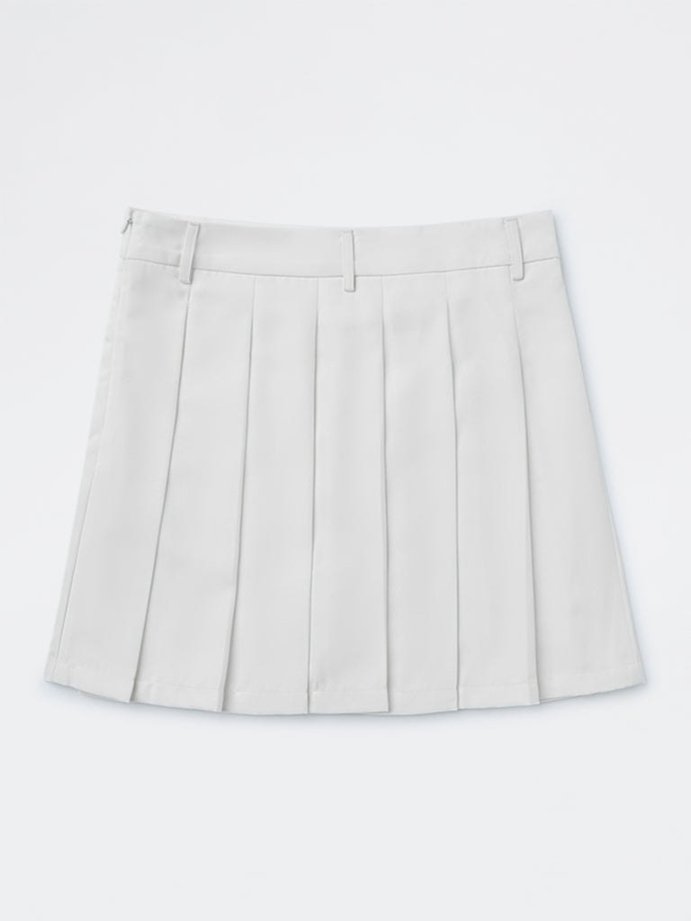 Y&F Kids Girls White Pleated High-Rise Skirt