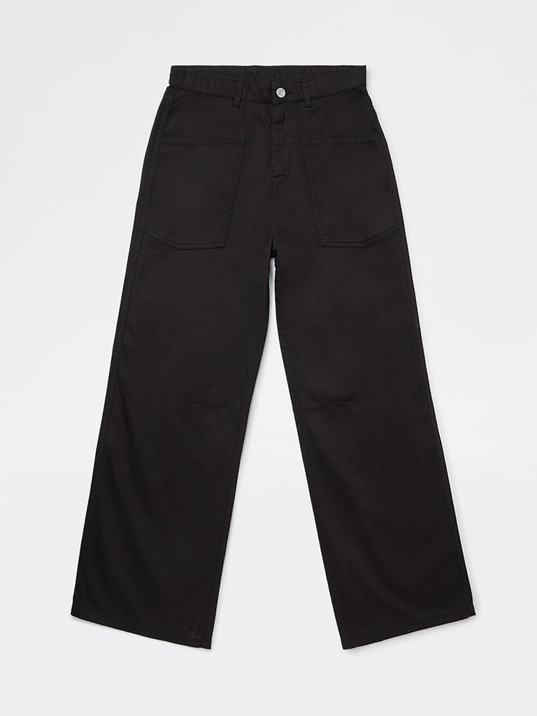 Y&F Kids Girls Black Mid-Rise Trousers