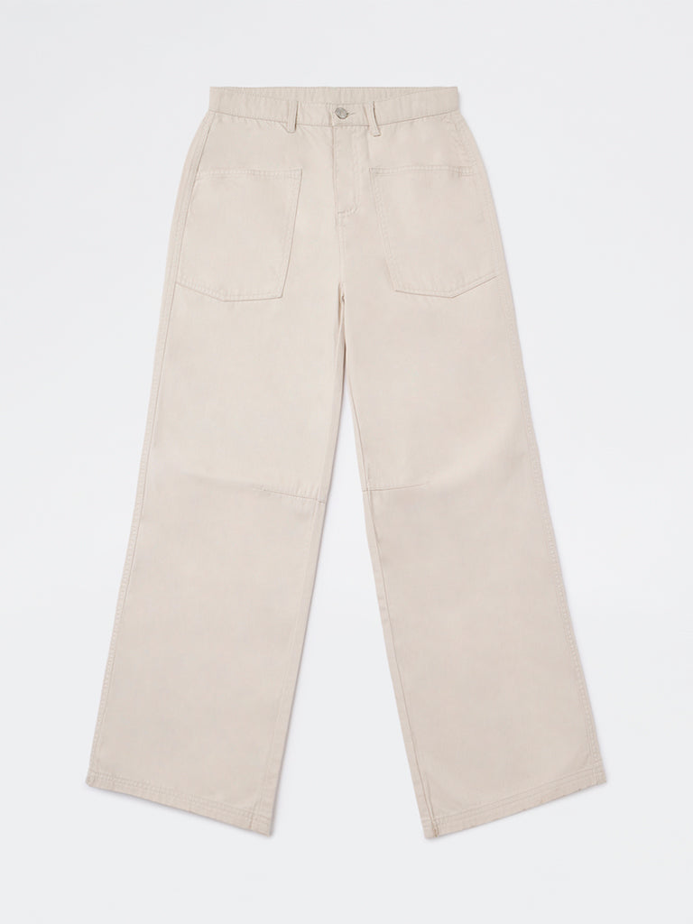 Y&F Kids Girls Beige Solid High-Rise Trousers