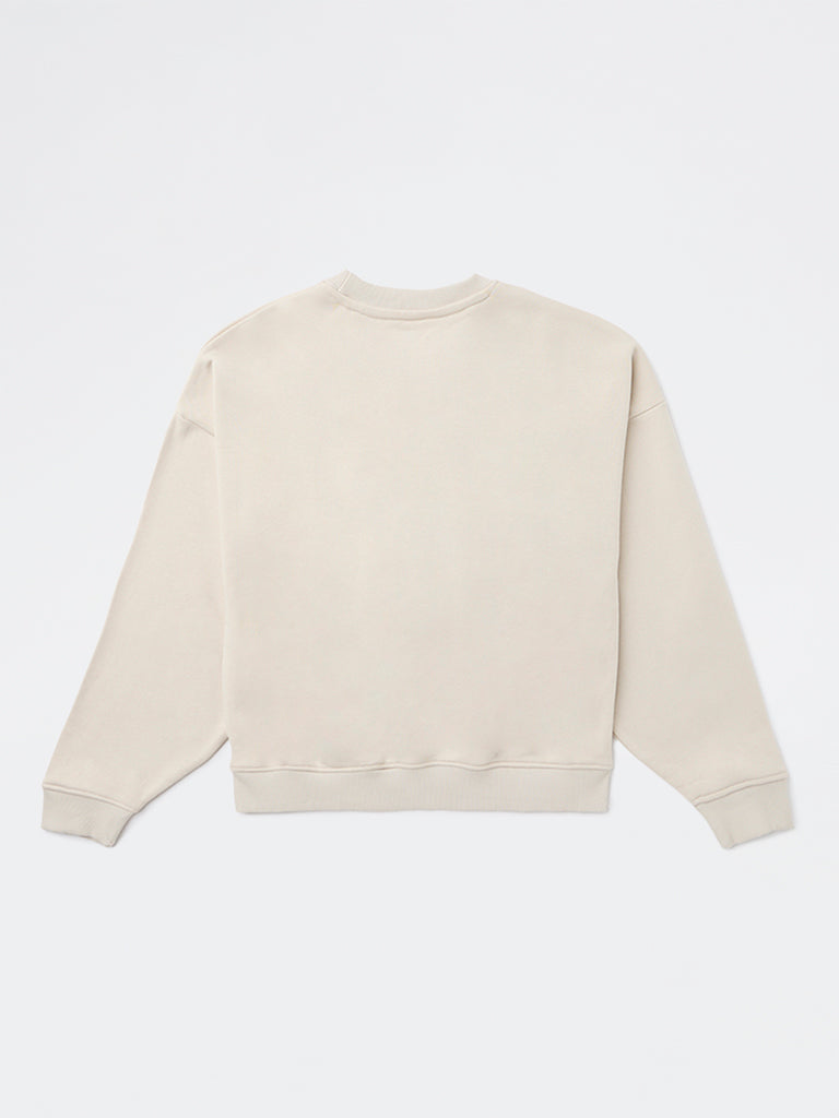 Y&F Kids Girls Beige Printed Cotton-Blend Sweatshirt